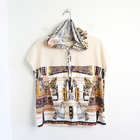 SHEIN Tops - NWOT hooded t-shirt lux print athleisure Y2K rapper L large Shein new beige